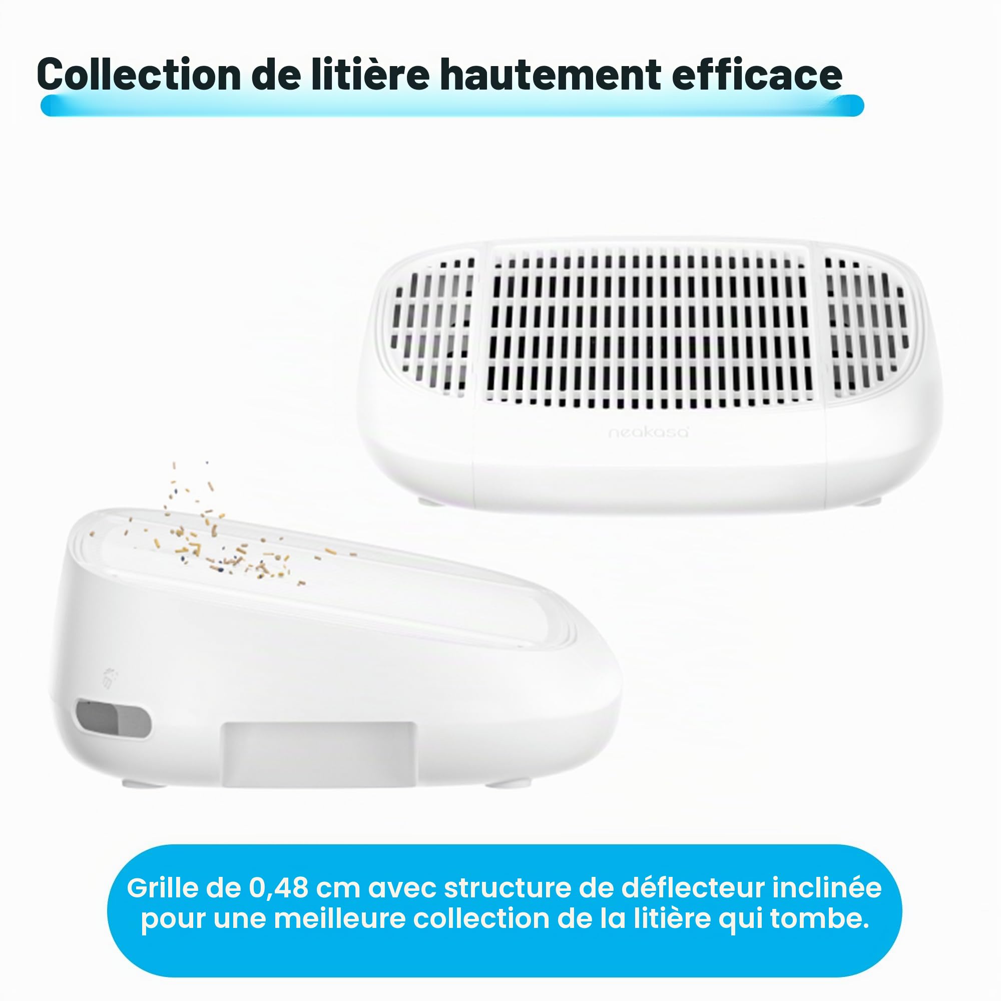 Neakasa Marchepied à pédale pour chat avec fonction de filtration, rampe à litière facile à nettoyer, piège à litière pour chat M1 Ouvert autonettoyant, blanc