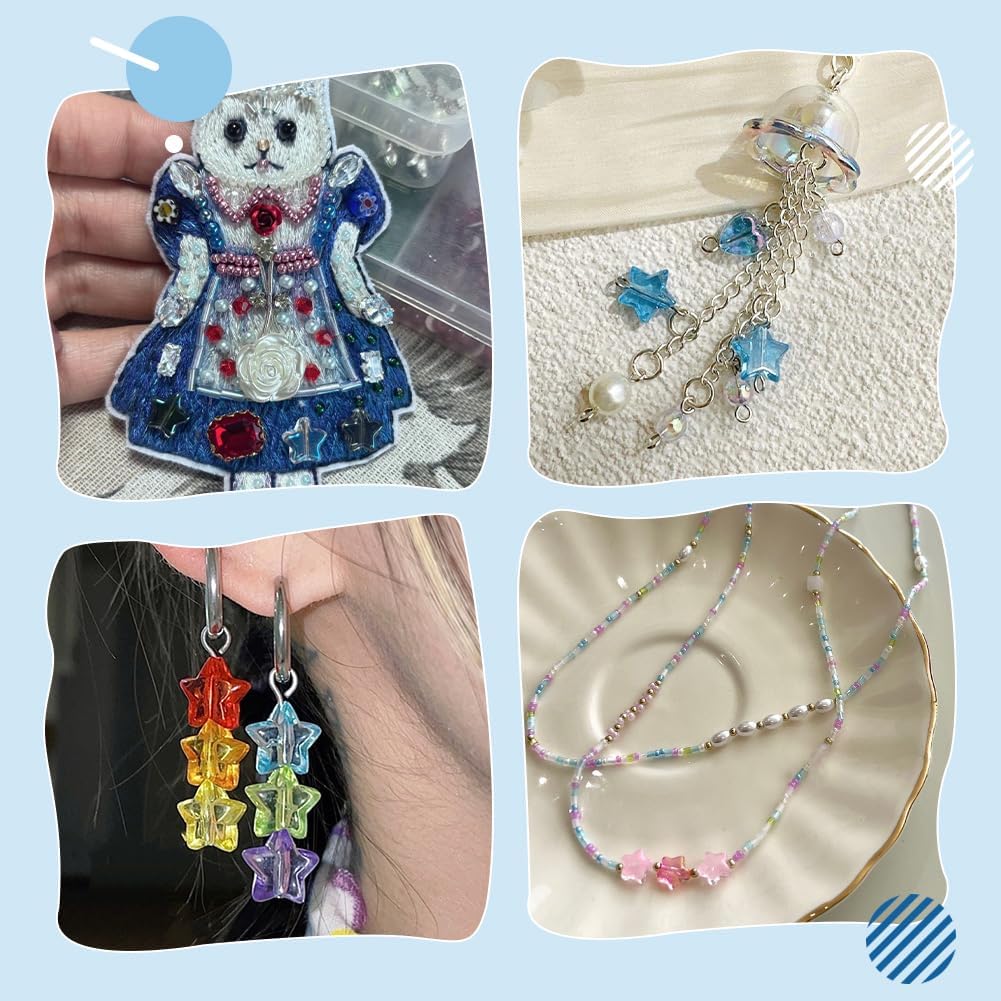 PH PandaHall 200pcs 10 Colors Glass Star Beads 8mm 10mm Electroplated Crystal Beads AB Color Craft Bead Colorful Flat Loose Spacer Beads for DIY Jewelry Bracelet Necklace Earring Making Crafting - Image 5