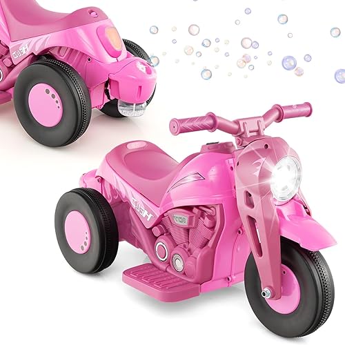 Miniatura 1 de Motocicleta de paseo para niños con fabricante de burbujas, motocicleta para niños pequeños con batería de 6 V con luz LED, música, pedal de pie,