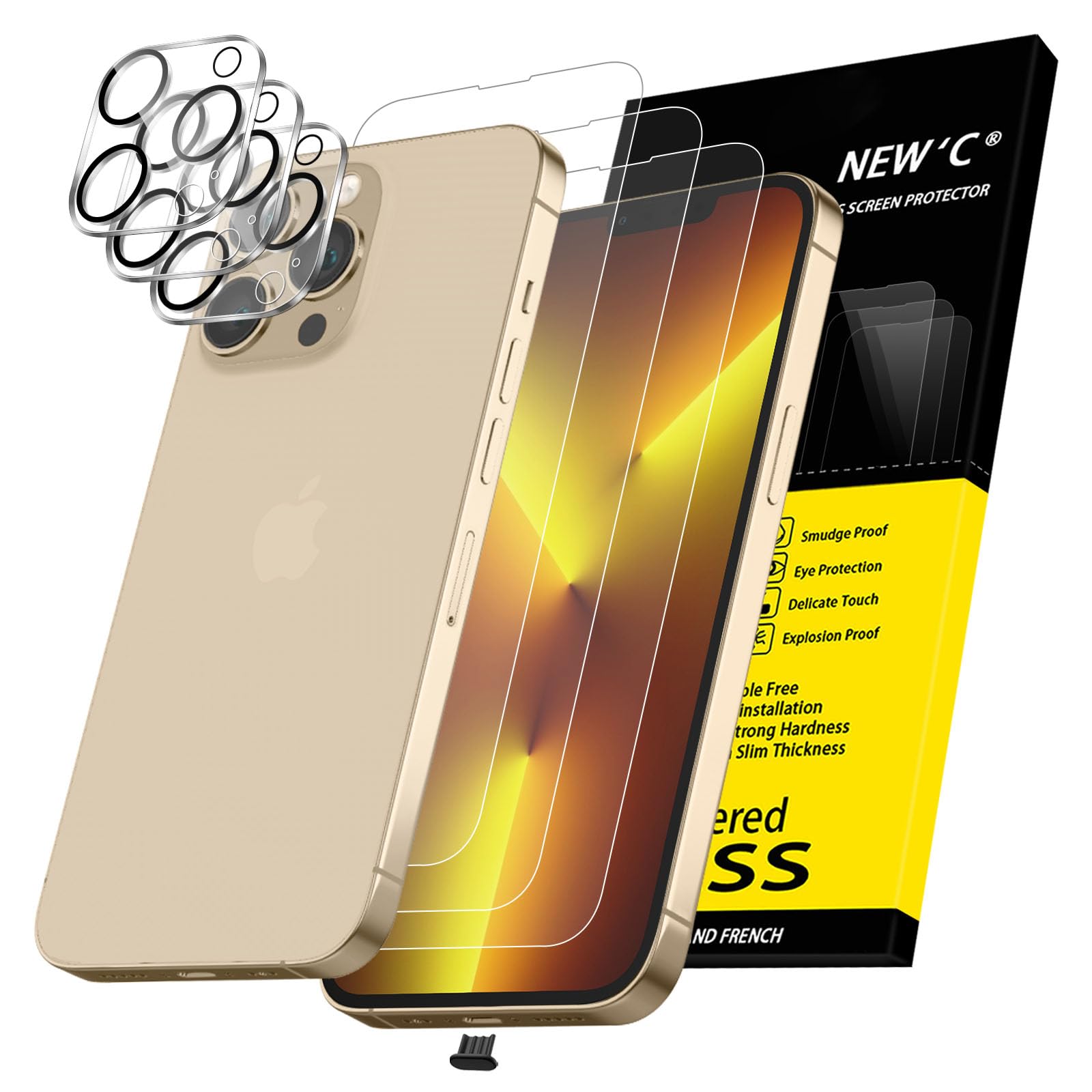 NEW'C for iPhone 13 Pro Max Screen Protector + Camera Lens Protector