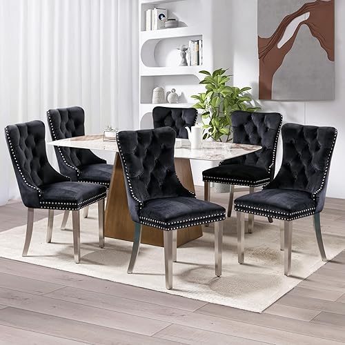 Miniatura 143 de SoarFlash Juego de 6 sillas de comedor de terciopelo, silla lateral de respaldo alto, silla lateral moderna tapizada de alta gama con capitoné y