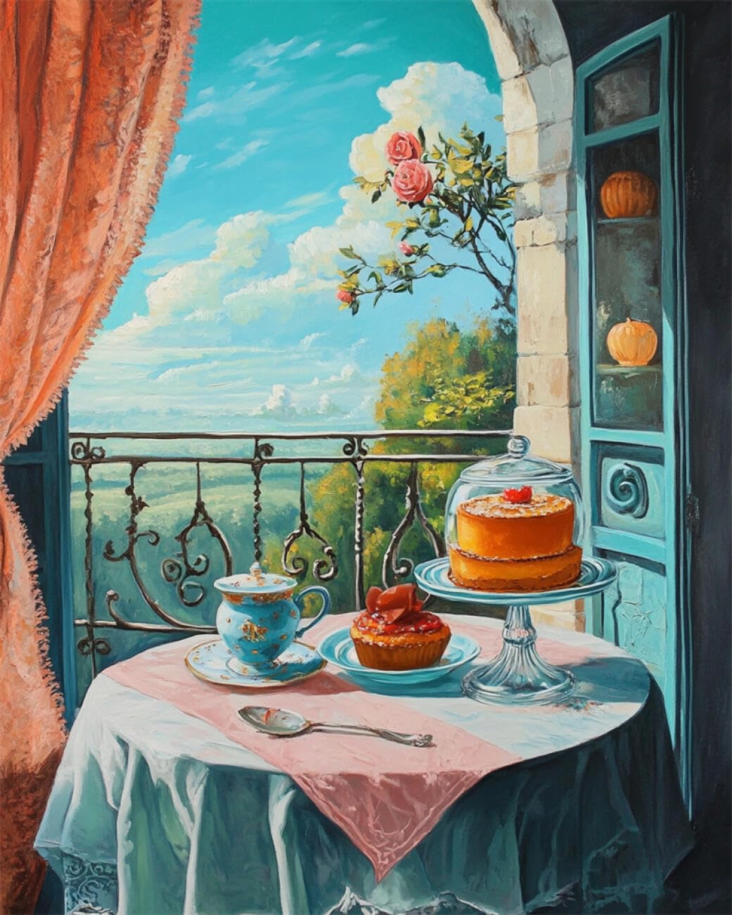 RKFLGEW DIY Embroidery Beads Set Afternoon Tea Time On The Balcony 50x70cm