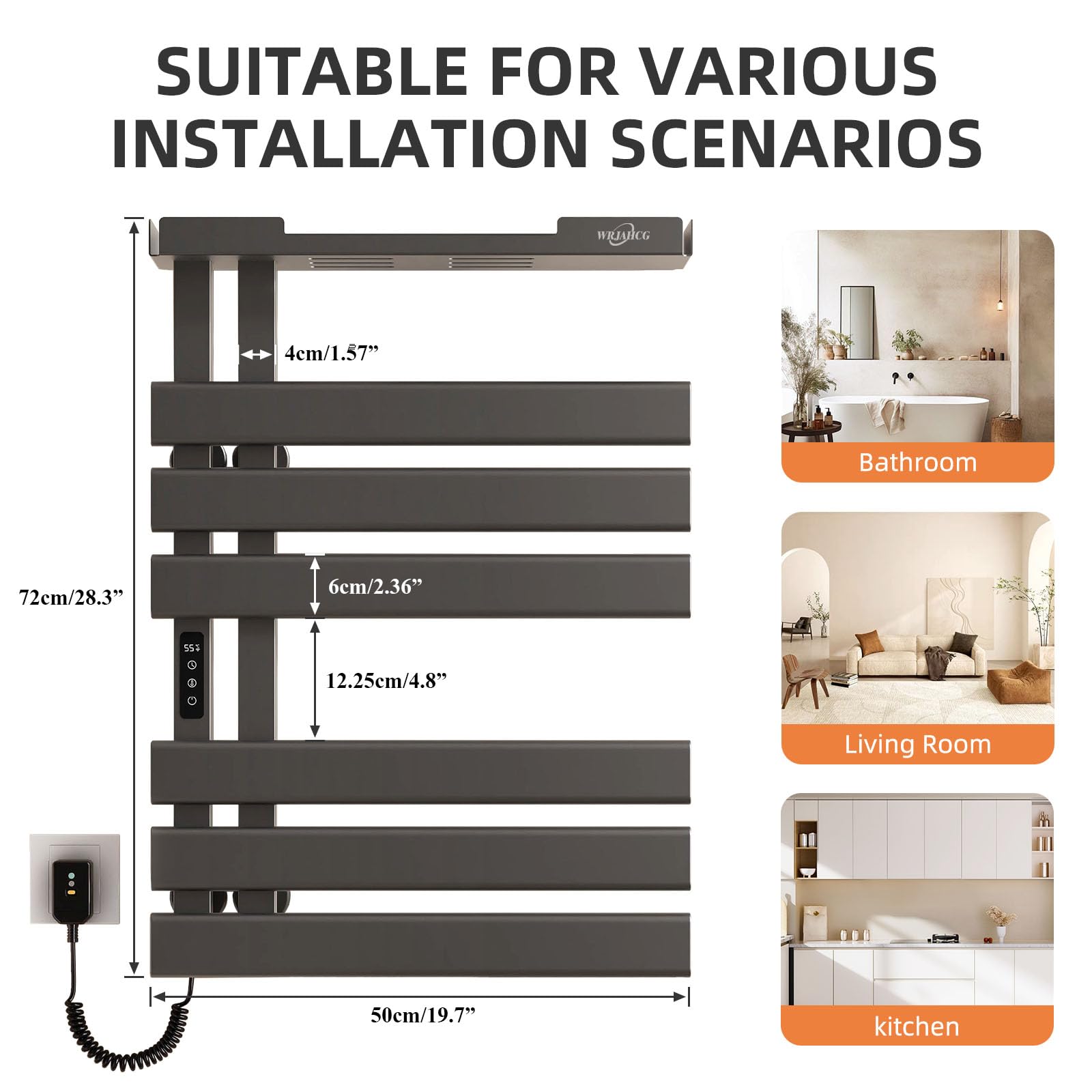 Toallero Electrico baño Inteligente WiFi,Secador Toallas Electrico De Pared,Radiador Calentador De Toallas con Pantalla Led Y Estante,Control por Voz,6 Postes Ensanchados,Gris