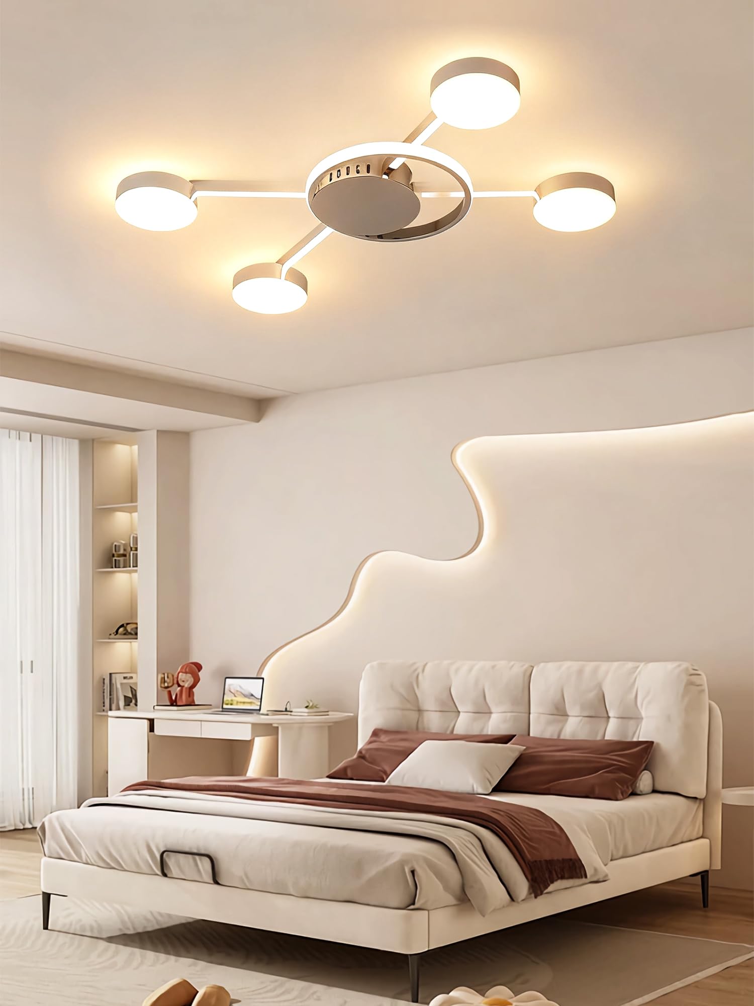 Led Ceiling Light Black Ceiling Light Modern Creative Geometric Design Ceiling Lighting Dimmable With Remote Control Aluminum Iron Silicone Material For Living Room Bedroom Study Room (4 heads-Chrome)