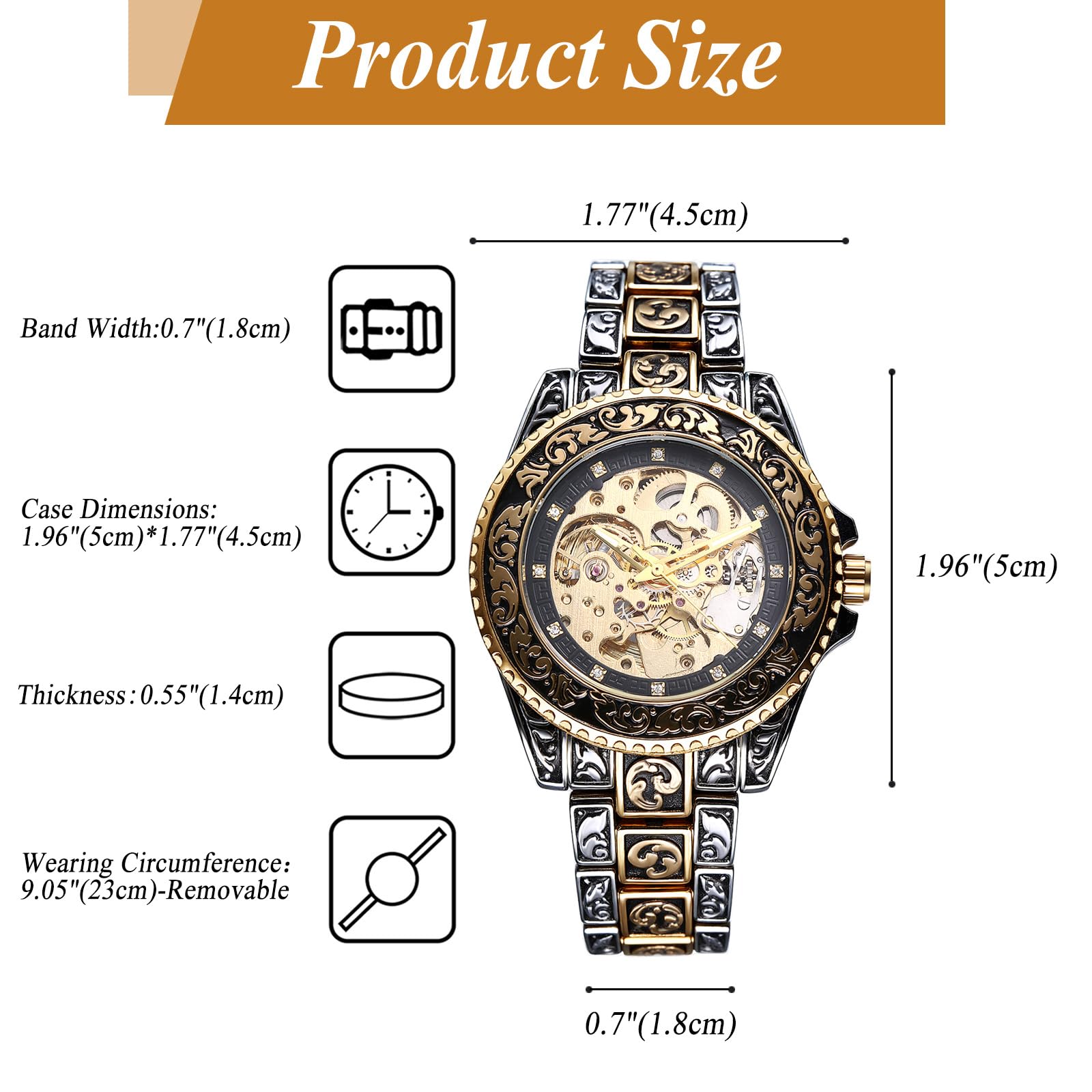 OIDEA Montre Homme Bracelet Cuir:Montre Mécanique Automatique Réglable Poignet de Force Adjustable Rond Squelette Élégant avec Échelle de Diamant - Cadeau Anniversaire Fete des Pères