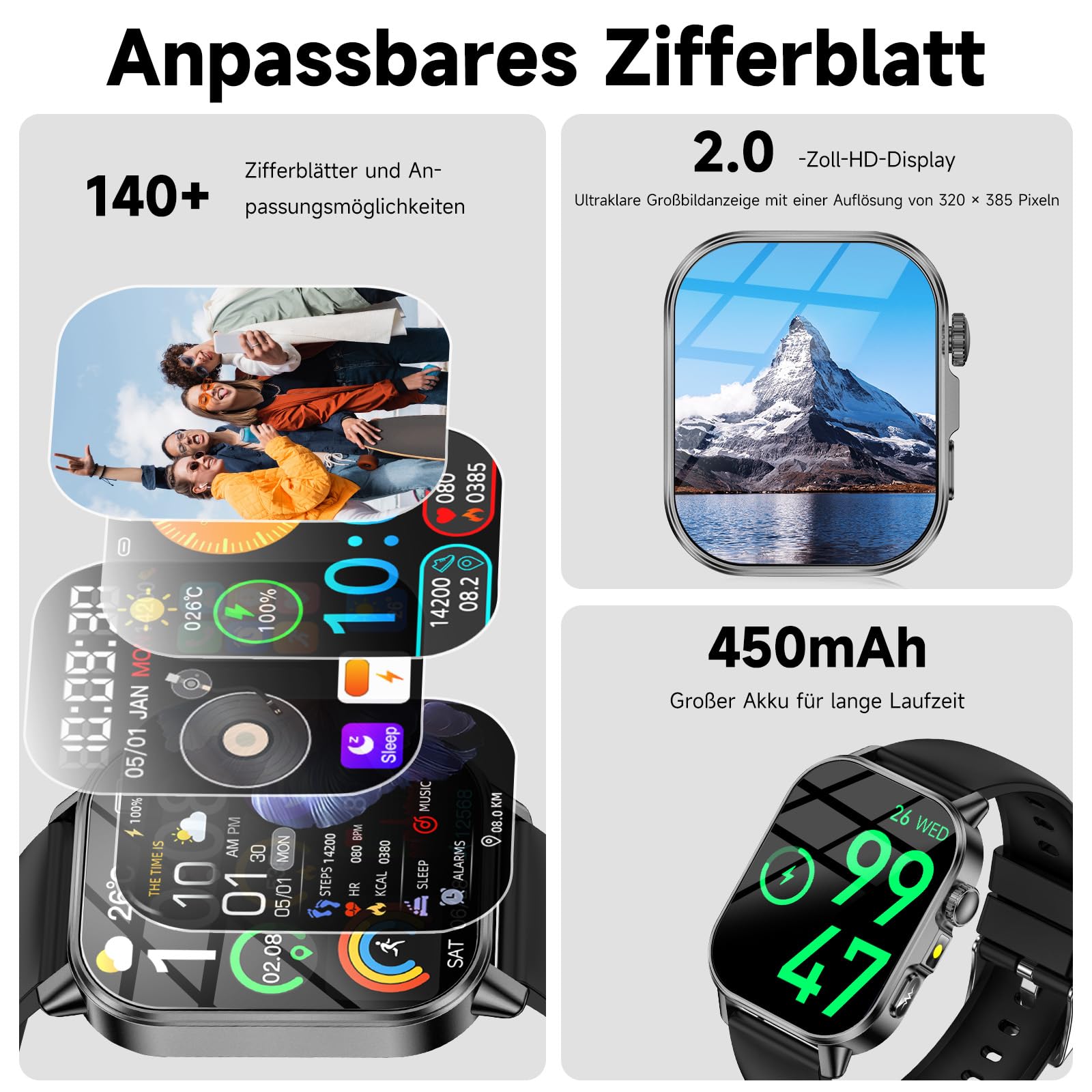2026 Smartwatch Damen Herren EKG/Blutdruck/Harnsäure/BMI/HRV/LED-Licht,2,0"Gesundheitsuhr mit 24H Blutdruckmessung SpO2 Pulsuhr Körpertemperatur Schlaf-Monitor,SOS-Notruf Fitnessuhr für iOS Android