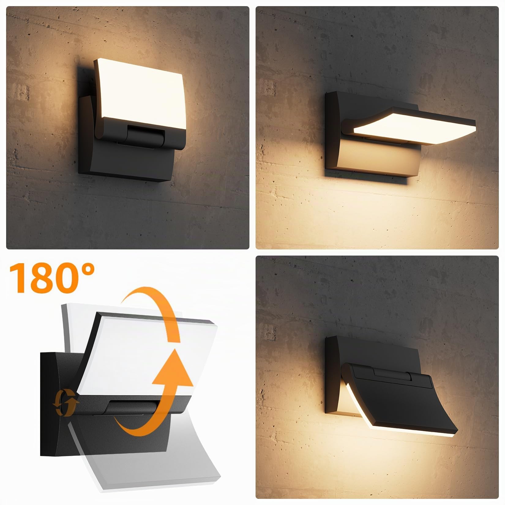 K-Bright 30W Außenwandleuchte Außenlampe Schwarz, 3000K Warmweiß | 180° Schwenkbar Panel, IP65 wasserdicht, Aluminium+PC, 2000LM LED Wandleuchte Innen/Außen für Eingang Terrasse Garten