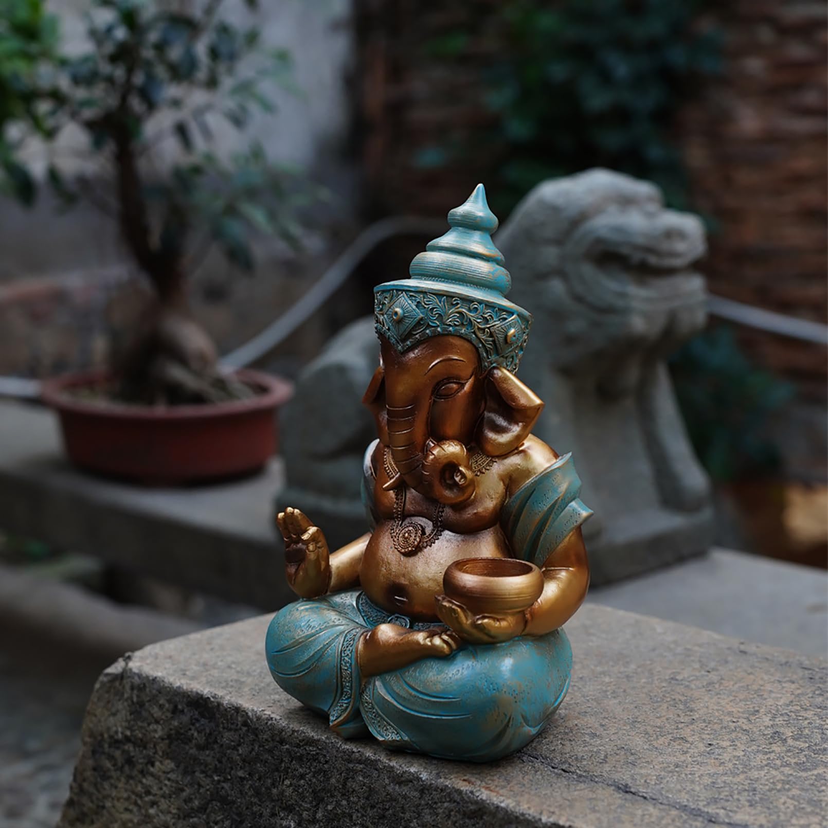 Ganesha Figur groß 32cm Ganesha Buddha Statue Gartendeko für draußen,Ganesh Elefantengott Figur,Zen Buddha Deko Hindu Elefant Statue Buddha Skulptur deko für Garten,Balkon,Heimdekoration Geschenk，XL