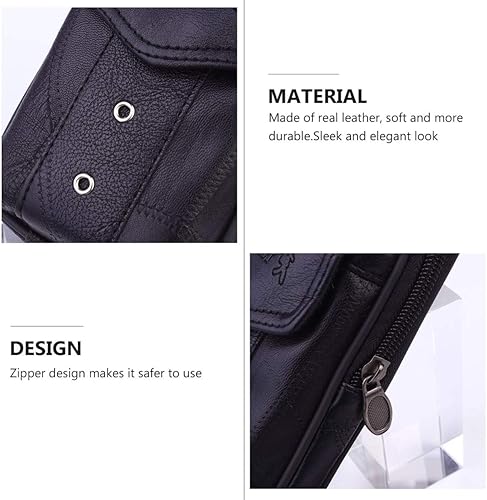 Miniatura 4 de VALICLUD Bolsa de cuero para hombre, 2 bolsillos verticales de cuero, cinturón de teléfono, bolsa vertical para teléfono, Negro -, Moda