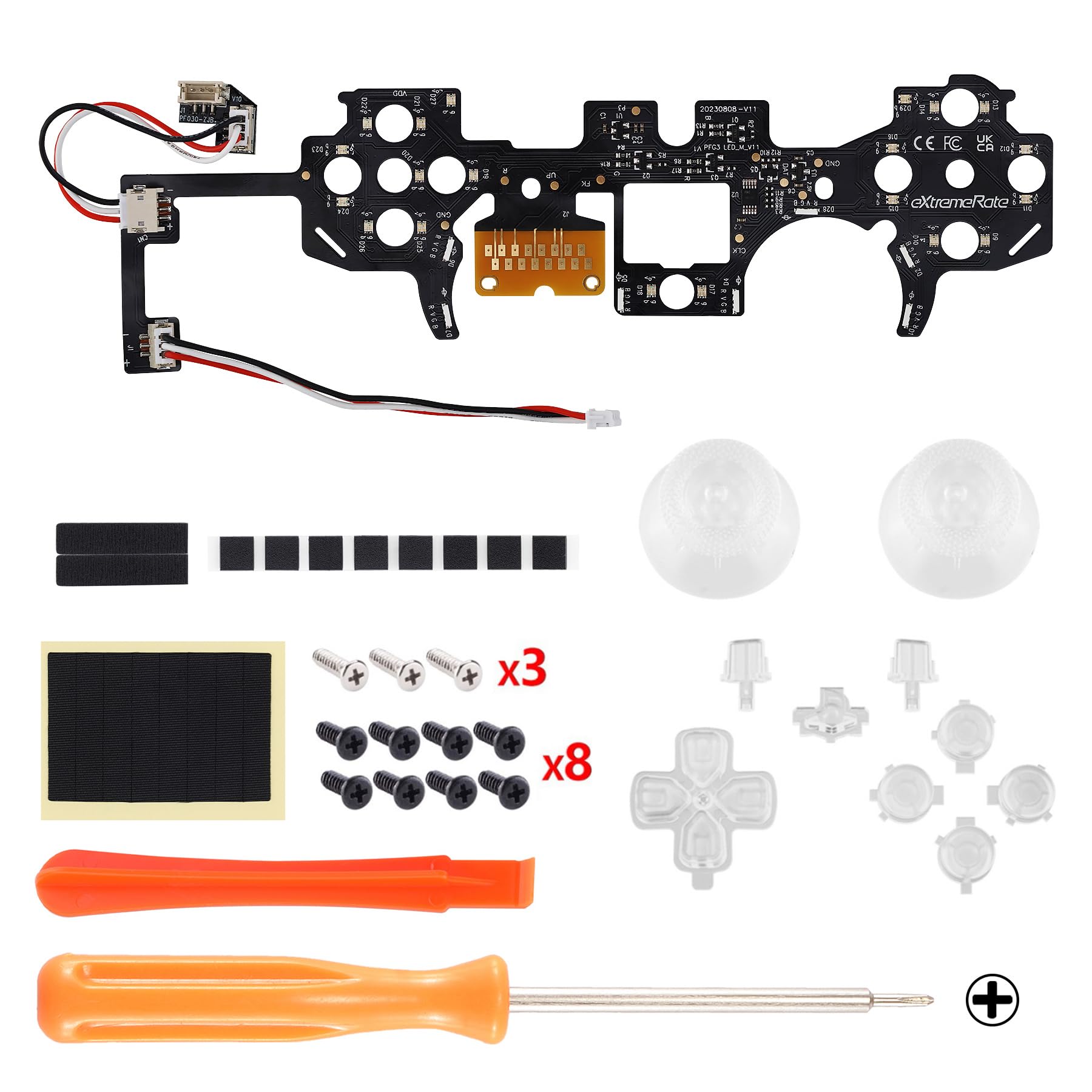 eXtremeRate Multicolore Tasti Luminosi per ps5 Controller BDM-030/040/050,D-pad Levette Analogiche Pulsanti DTF V3 LED Kit Ricambio per ps5 Joystick(Senza Controller)-Trasparente