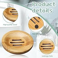 Vista 4 de 12 jaboneras de bambú, bandeja de jabón de madera, soporte para barra de champú, soporte para barra de jabón para baño, cocina (redondo)