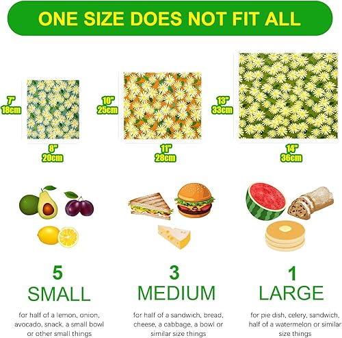 Miniatura 2 de Paquete de 9 envolturas reutilizables de cera de abeja, almacenamiento de alimentos ecológico, envolturas de alimentos grandes, medianas y pequeñas