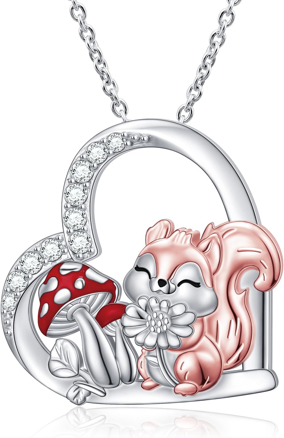 DAOCHONG S925 Sterling Silver Squirrel Mushroom Heart Pendant Necklace for Women Gift Jewelry