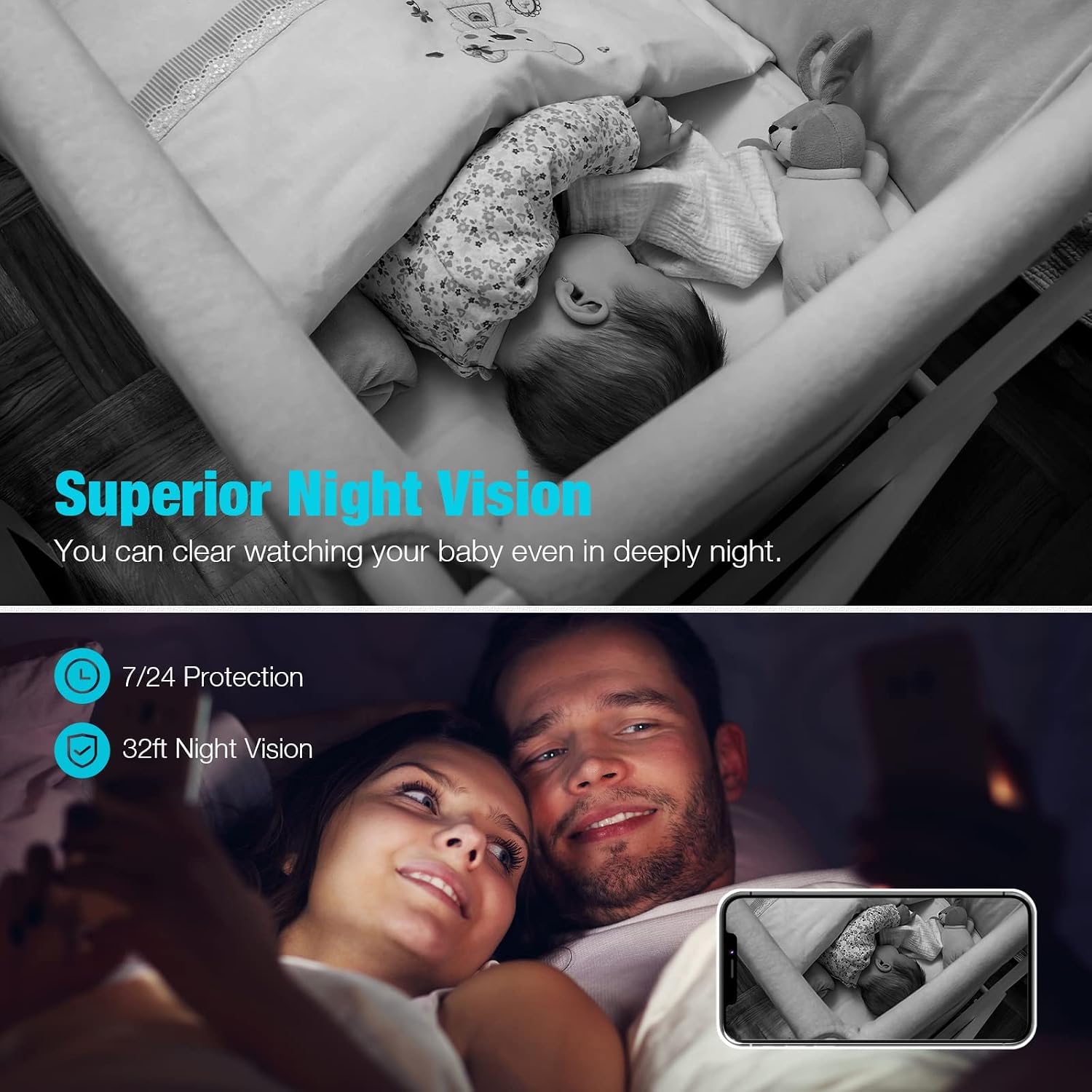 Vimtag 2K Indoor/Pet Camera with 24/7 Live View&Record, HD Night Vision, Motion&Sound Detection for Baby/Dog Cam, Two Way Audio, Cloud/Micro SD Storage, Works with Alexa &2.4Ghz WiFi for Home Security