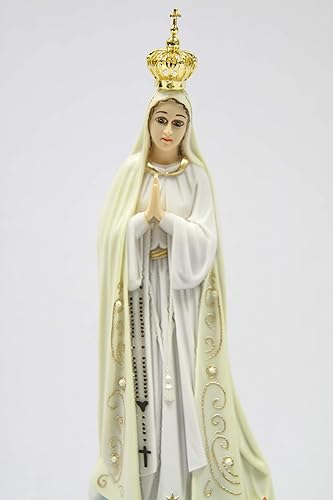 Miniatura 4 de Vittoria Collection Figura de escultura italiana de 11 1/2 pulgadas de alto de Nuestra Señora de Fátima con corona de metal, hecha en Italia