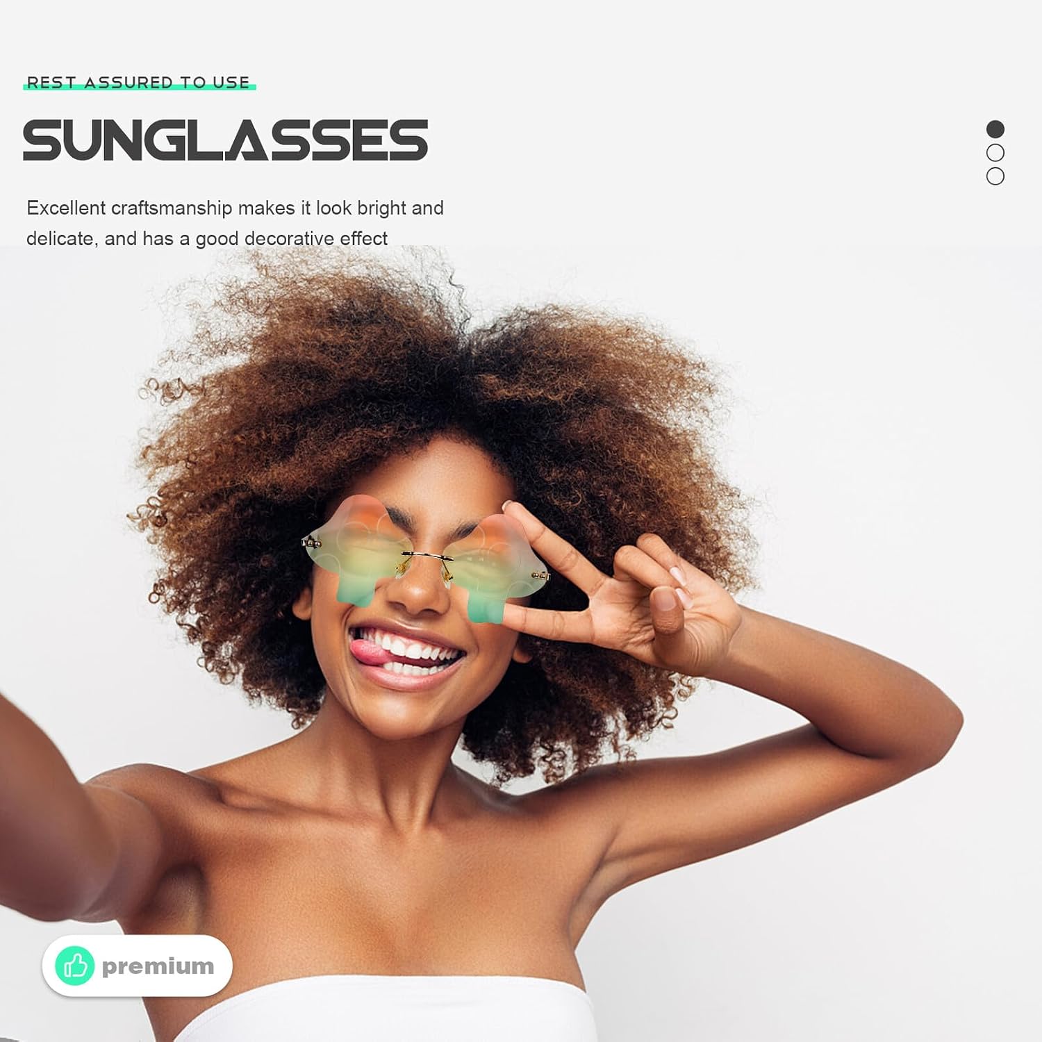 Healifty Rimless Mushroom Sunglasses Gold Frame, Chic Fashion Eyewear for Women and Men, Party and Photo Prop Accessories
