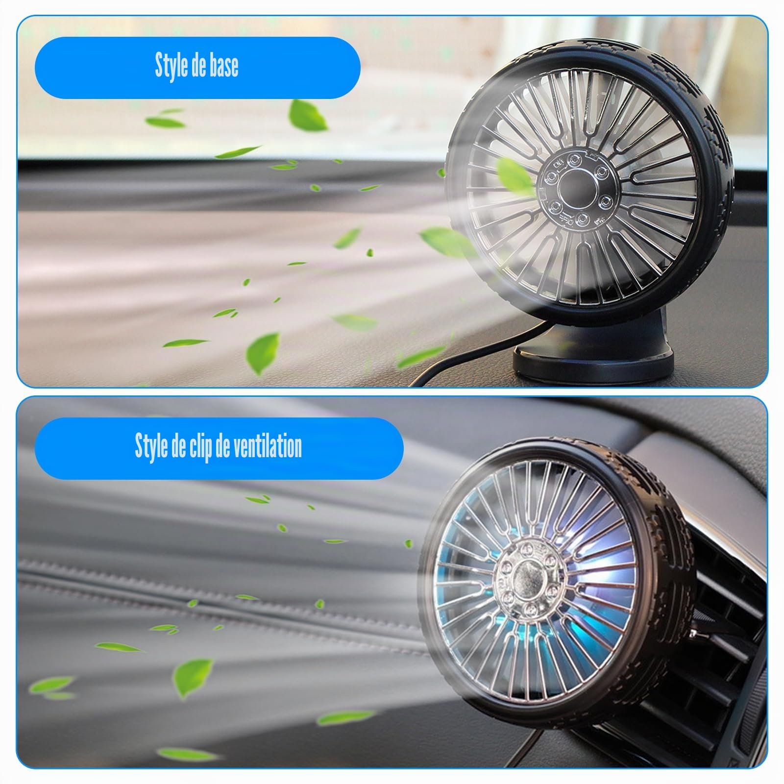Ventilateur De Voiture,Ventilateur De Voiture USB, 2PCS Ventilateur De Refroidissement Portable Pour Voiture, Rotation à 360°, Ventilateur Voiture Avec 2 Vitesses, Ventilator Auto Pour Suv, Rv