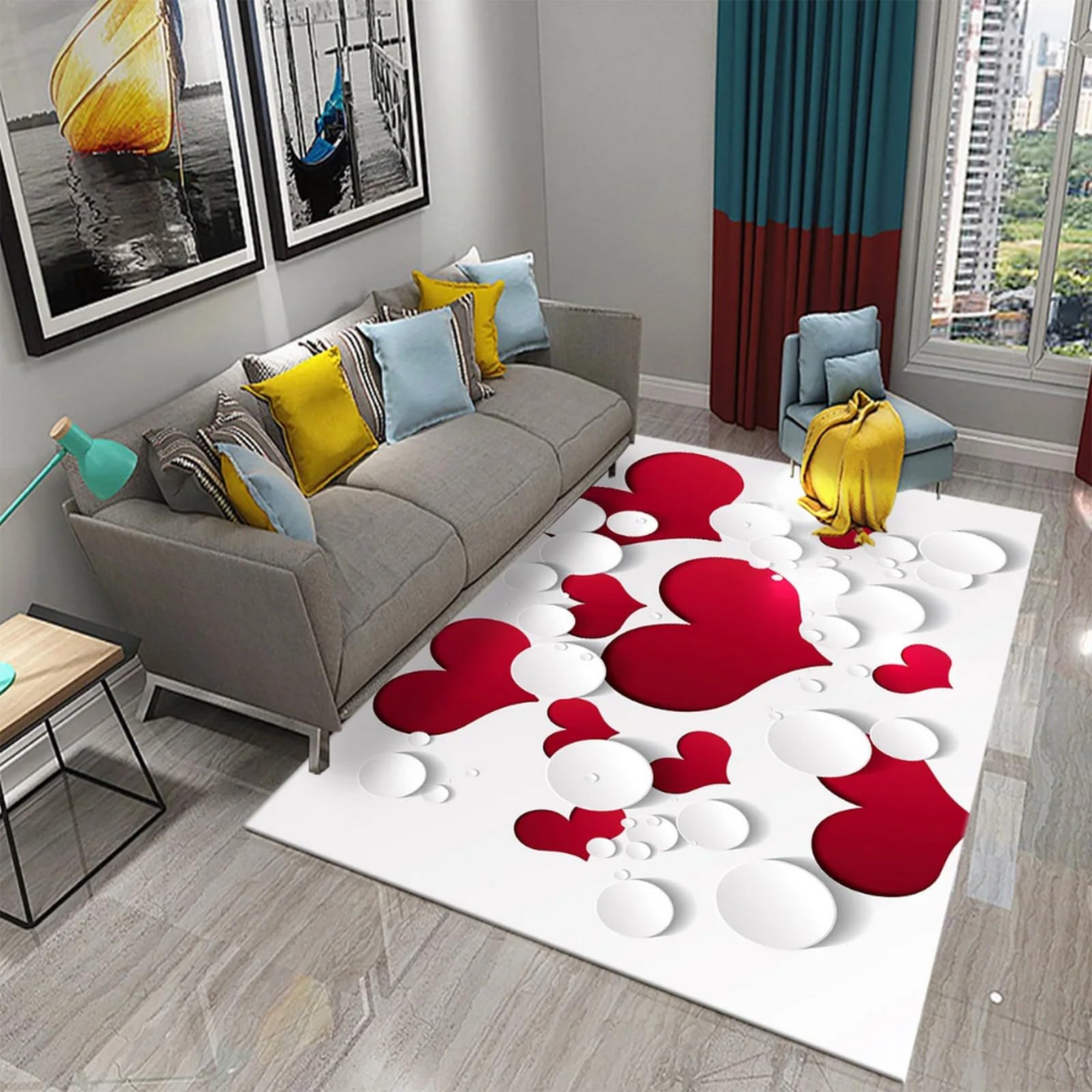 Tapis imprimé 3D romantique pour une chambre élégante et facile à nettoyer