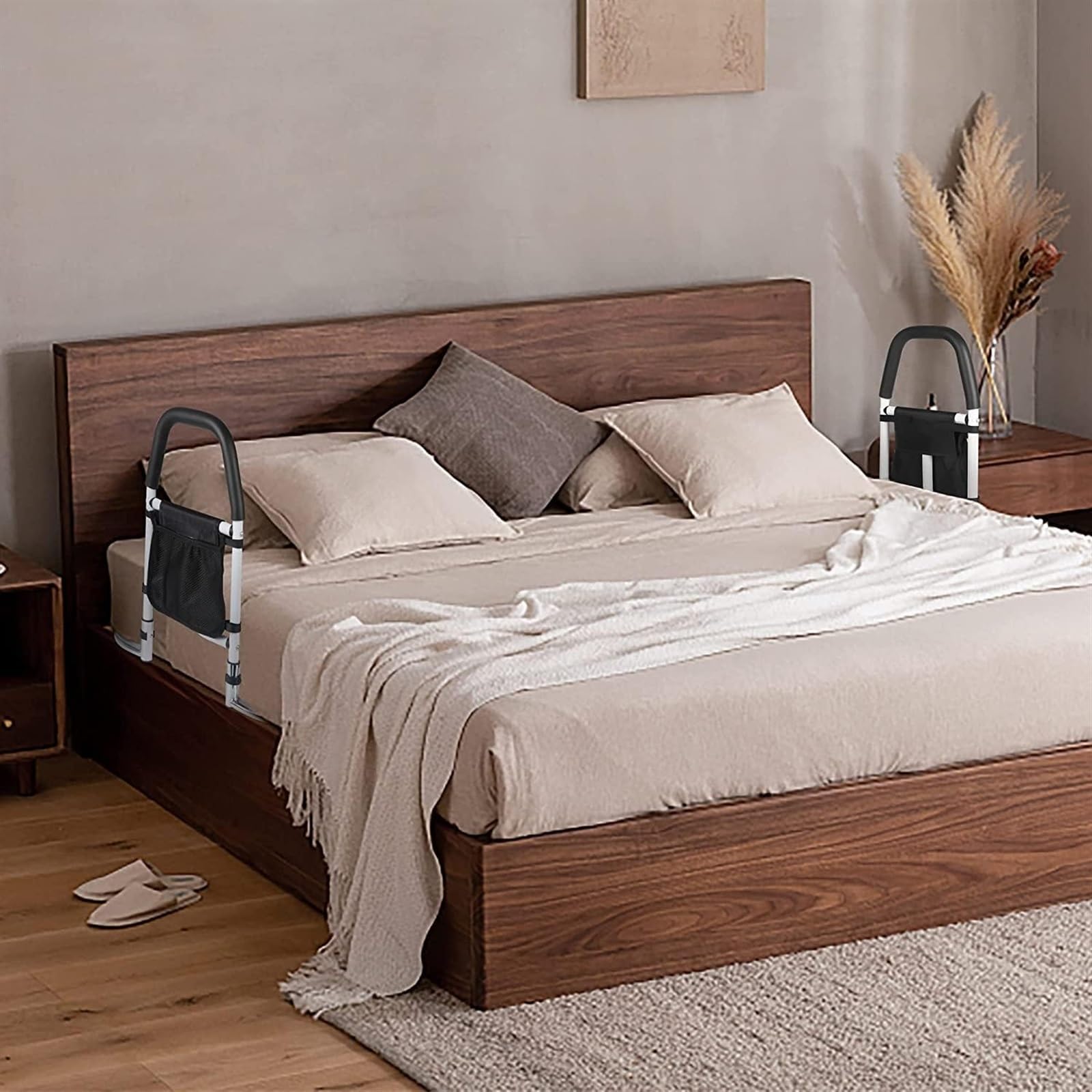 Sponde di Assistenza al Letto for Anziani Sponda del Letto con Custodia for Organizer e Cinghia di Ancoraggio Maniglia Medica di Sicurezza for Letto for Evitare Cadute King Queen Full & Twin