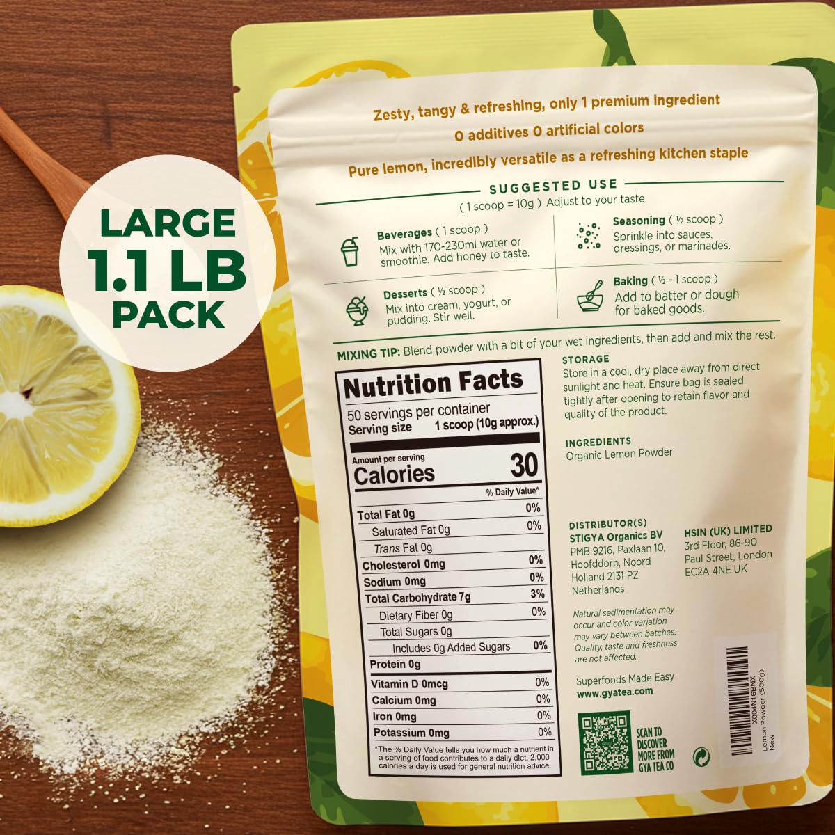 Organic Lemon Juice Powder, 1.1 Lb Bulk Size - 100% Freeze Dried, Fresh Zesty Flavor Great for Drinks & Baking - Rich in Vitamin C & Antioxidants, Non-GMO, Gluten-Free & No Added Sugar