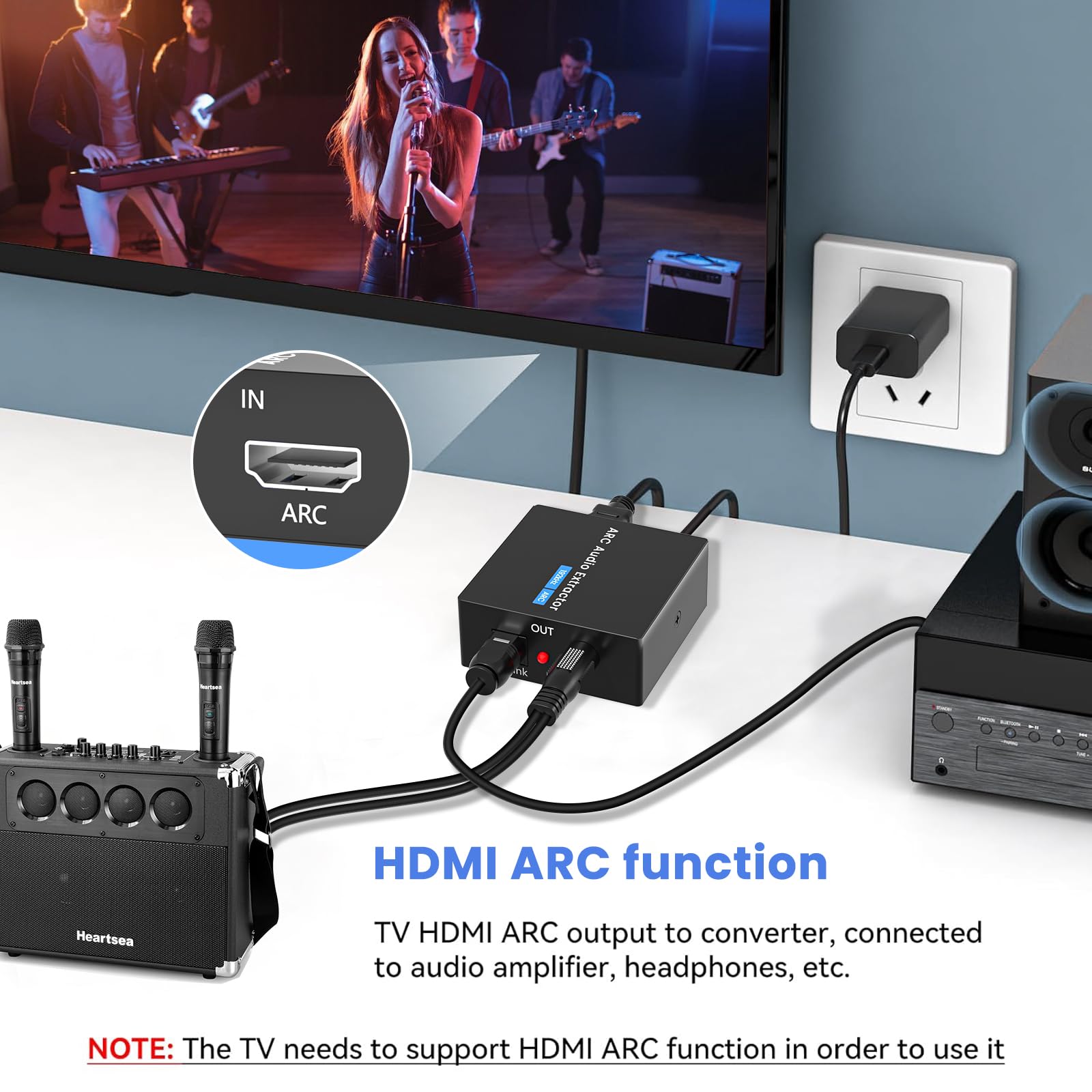 HDMI ARC Audio Extractor,192kHz Adattatore HDMI ARC Dotato di Cavi Ottici e 3,5 mm,L'estrattore Audio è Adatto per Impianti Stereo e Amplificatori
