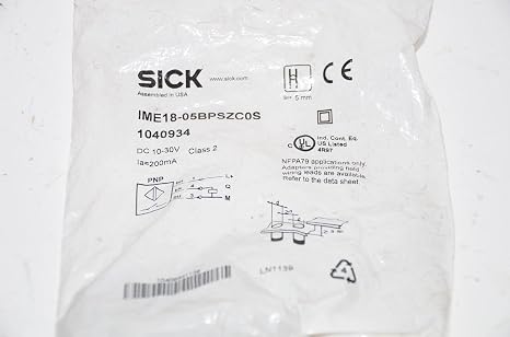 Sick Ime18-05bpszc0s (1040934), 10 Ma No Load, 1000 Hz Switching Frequency, 10-30 Vdc, 200 Ma Continuous,25 To 75 Degree C, 3-wire, 5 Mm Sensing Distance, Inductive Proximity Sensor, Ip67, M12 4 Pin