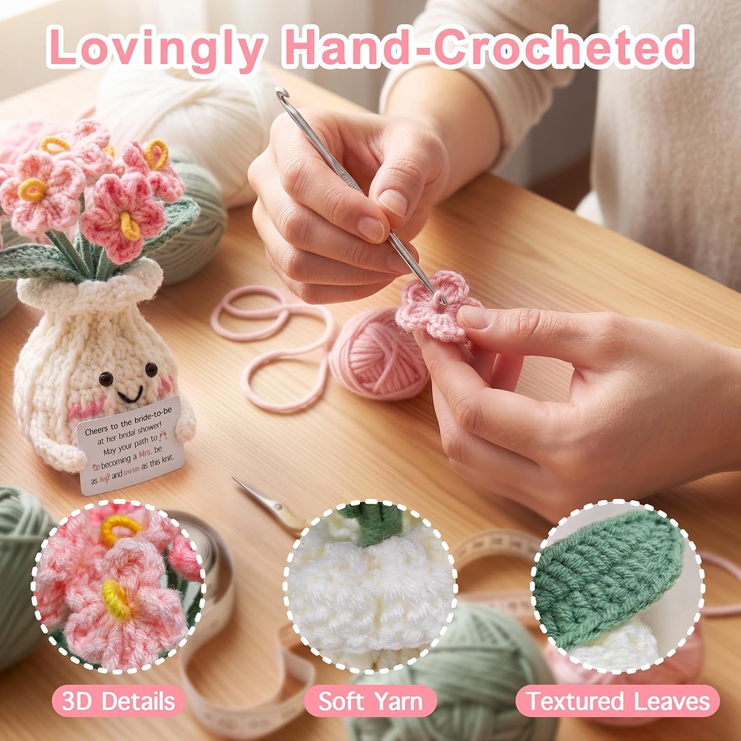 Cute Bridal Shower Gifts for Bride to Be, Crochet Knitted Flowers