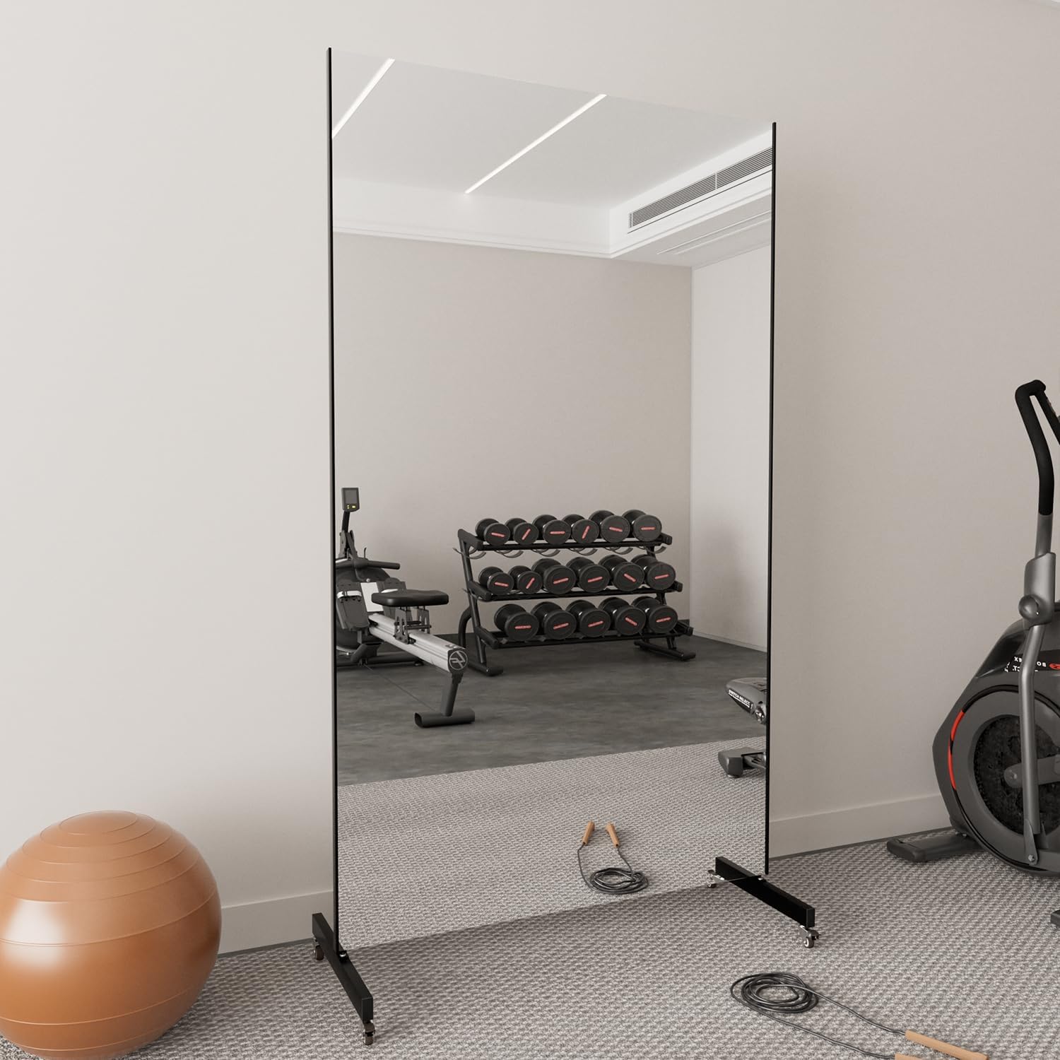 brisafe Ganzkörperspiegel 180x100cm, Spiegel Fitnessraum groß mit Rollen, 360° Drehbar Standspiegel Unzerbrechlich Spiegel Schwenkbar Tanzspiegel für Yoga Schlafzimmer Wohnzimmer Geschäft, Schwarz