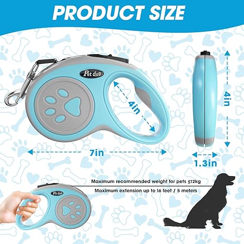 Miniatura 2 de Correa retráctil para perro de 16 pies, correa de nailon resistente con botón de bloqueo rápido para perros pequeños y medianos (azul)