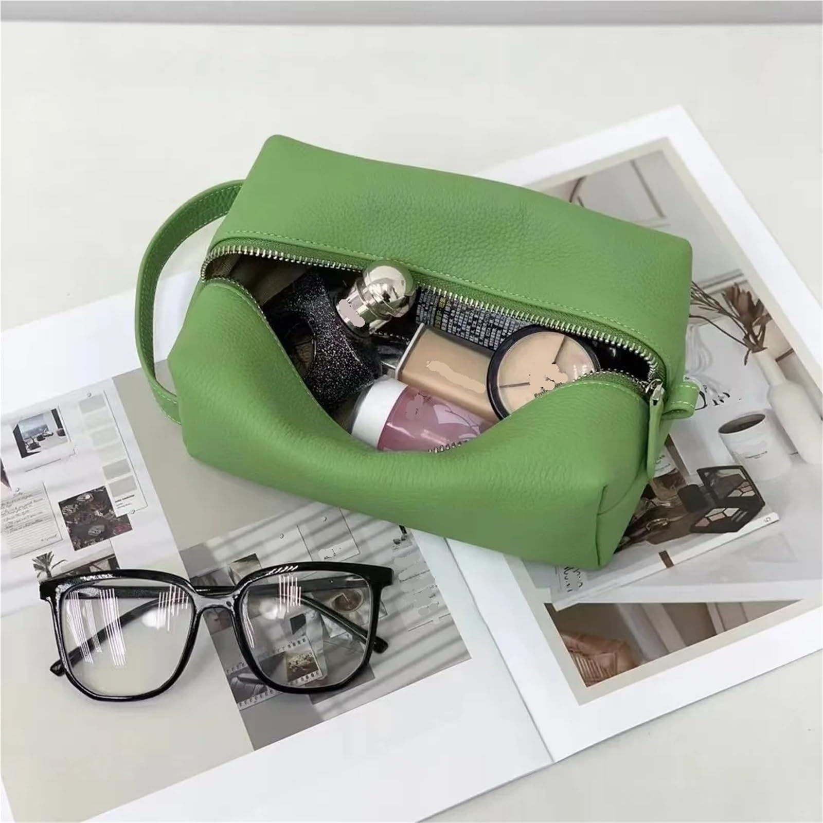 Pochette per il trucco Borsa da viaggio in pelle, grande capacità, portatile, for cosmetici, for donne e uomini(Light gray)