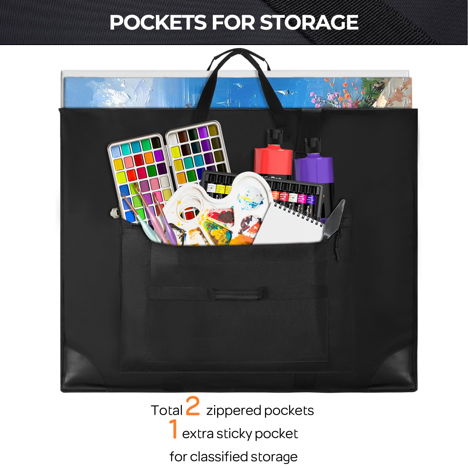 Nicpro Ampia custodia a soffietto per arte, 81,3 x 106,7 cm, borsa grande per opere d'arte | Tracolla regolabile, tessuto 600D, angoli in pelle resistente, impermeabile, portfolio per schizzi su tela artistica