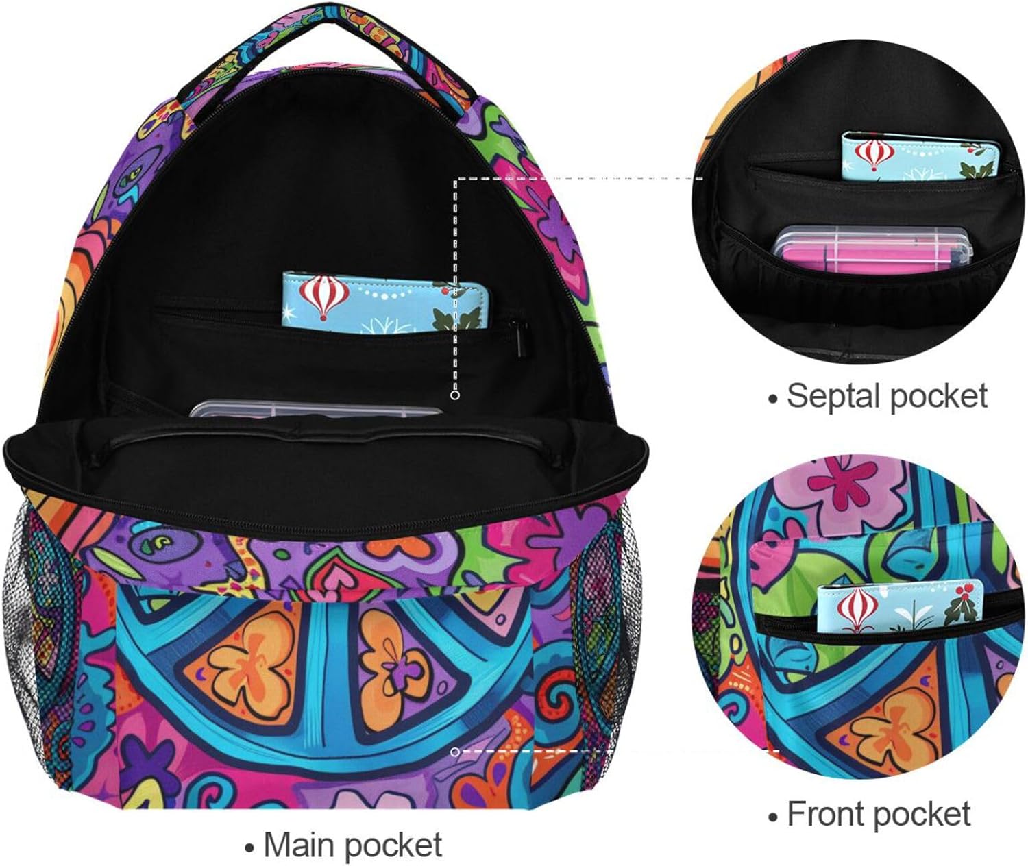 ALAZA Cute Peace Sign Backpack Purse with Multiple Pockets Name Card Personalized Travel Laptop Book Bag, Size M/16.9 inch