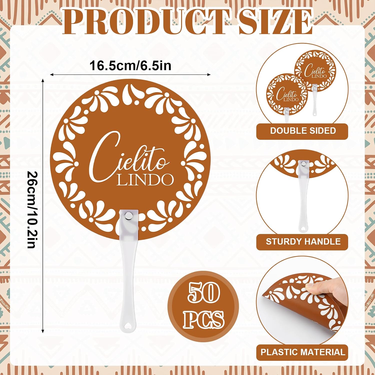 Geelin 50 Pcs Cielito Lindo Baby Shower Hand Fans Mexican Plastic Handheld Fan 10'' for Guests Baby Shower Flower Party Favors with Letters for Gender Reveal Gifts Birthday Fiesta Party Decorations