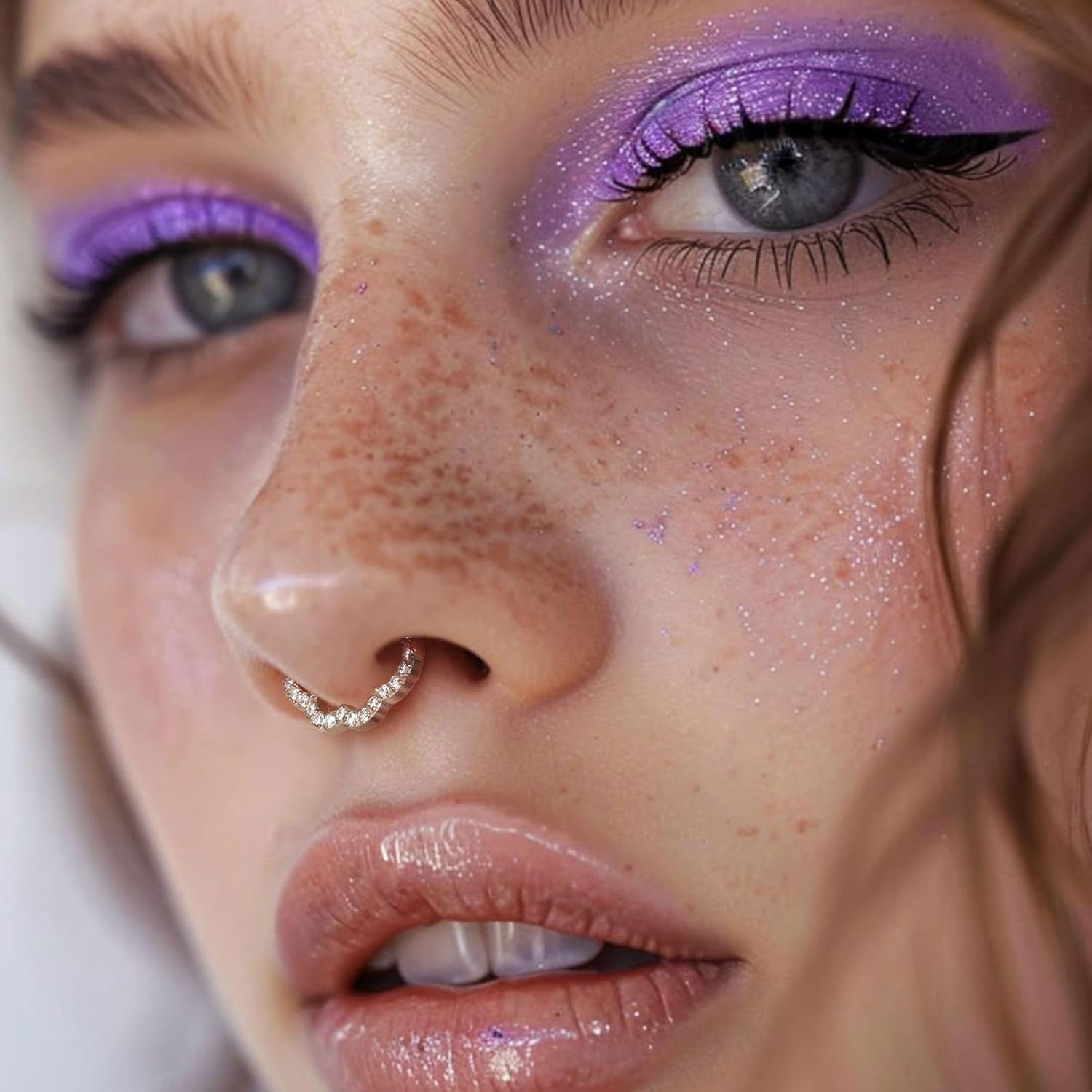 BodyBonita 16G Cloud Hinged Septum Rings - G23 Titanium Nose Rings Hoops Clicker Septum Jewelry CZ Nose Piercings Helix Tragus Rook Daith Earrings for Women Men Silver/14K Gold Plated 8mm - Image 4