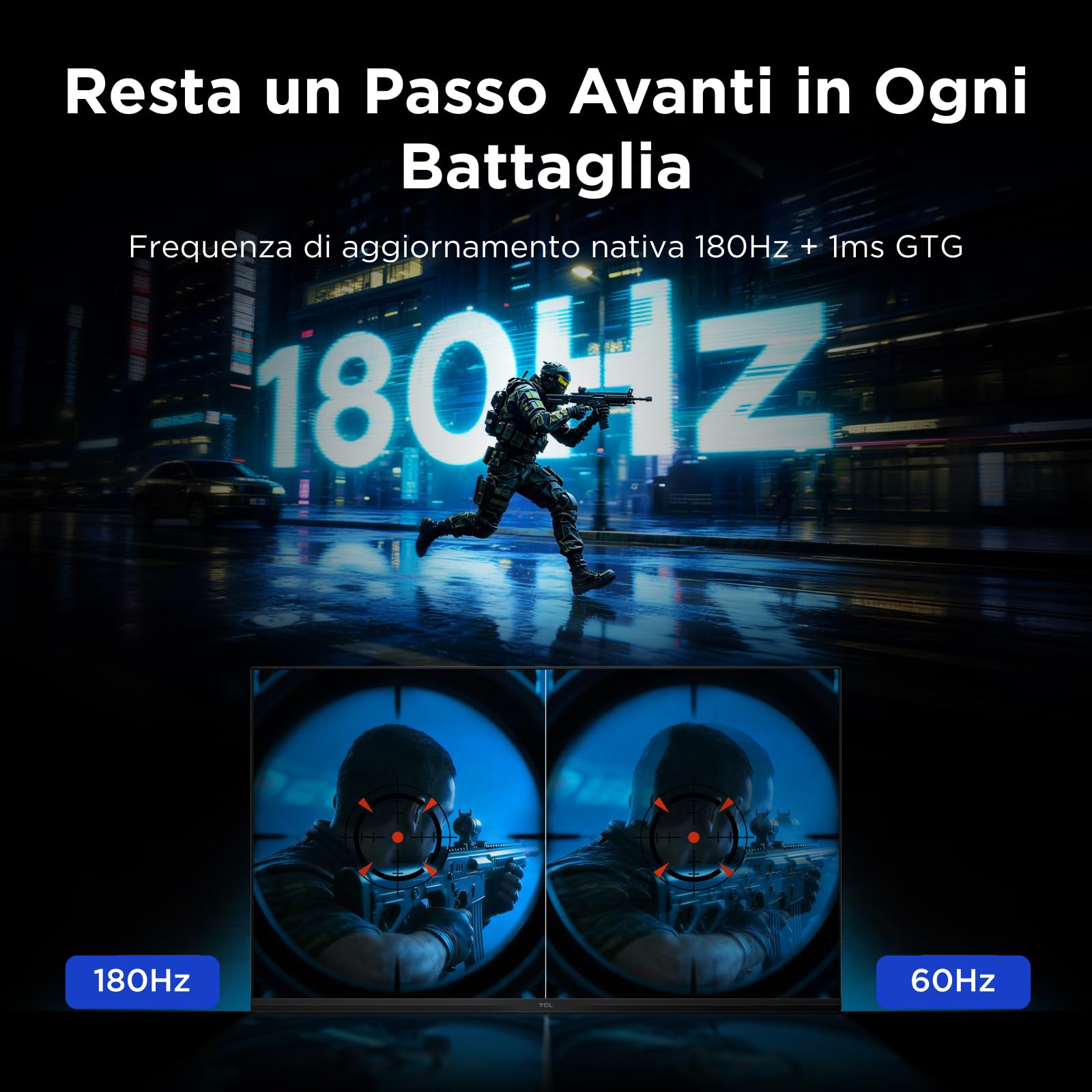 TCL 27G64 Gaming Monitor LED QD Mini da 27 polliciitem namerisoluzione QHD,180 Hz,parnello Fast HVA,HDR 600 nit, tempo dirisposta GTG di 1ms, compatibilità AMD Freesymc, G-Sync