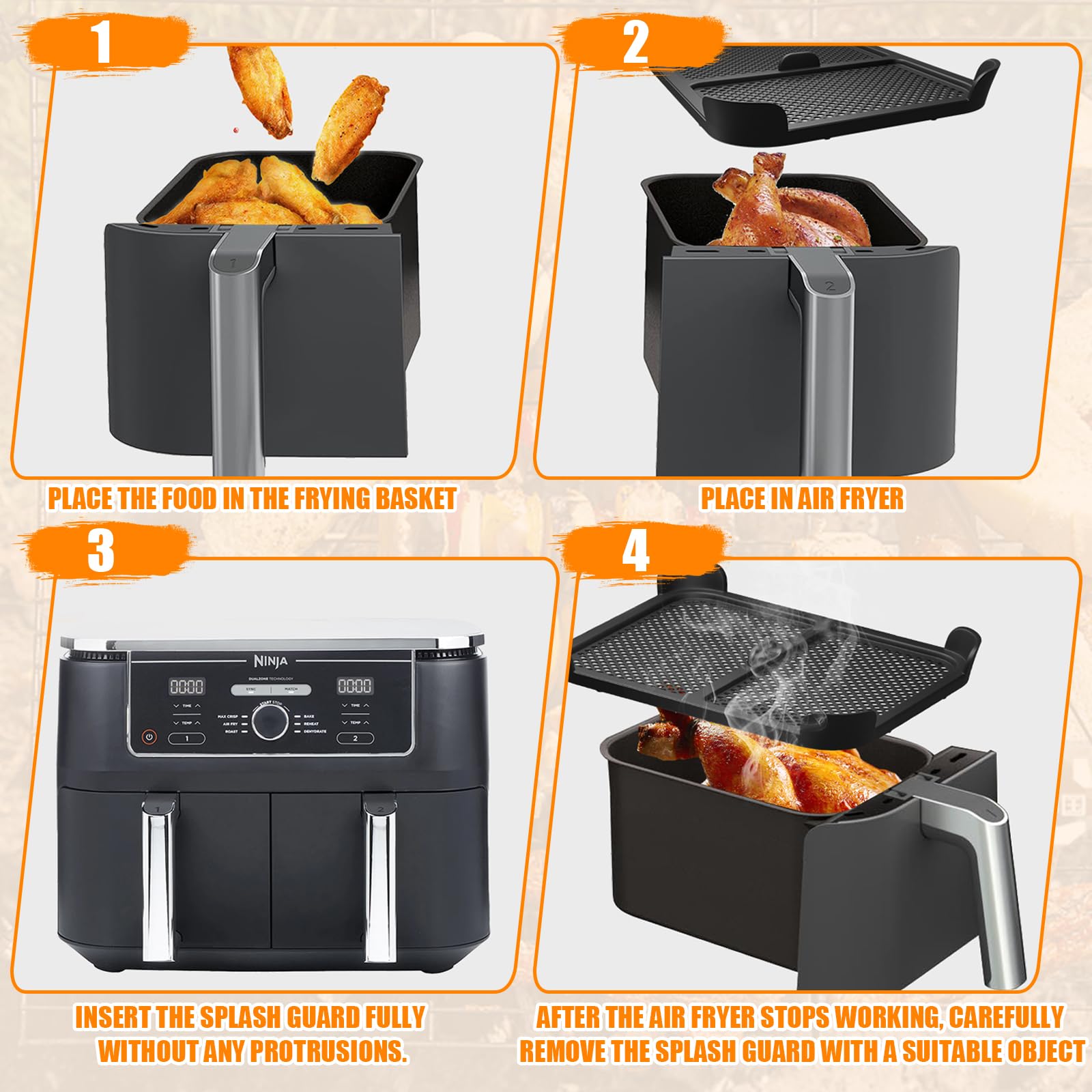 2 Paraschizzi In Acciaio E Silicone Per Friggitrice Ad Aria Ninja Foodi MAX Dual Zone AF400EU/AF451EU | Proteggi E Mantieni Pulita La Tua Airfryer - 2