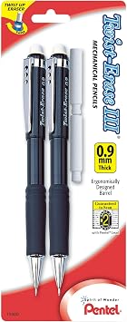 Pentel Twist-Erase III Mechanical Pencil, 0.9mm, Assorted Barrel Colors with 2 Eraser Refills, Pack of 2 QE519BP2-K6