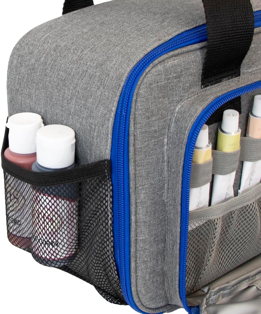 Hartem - Acrylic Paint Organizer Bag for 54 Bottles x 60 ml./2.02 fl.oz. | Art Supply Storage Case with Handle Strap and Extra Pocket for Brushes and Craft Paint | Inner Aluminum Foil Liner