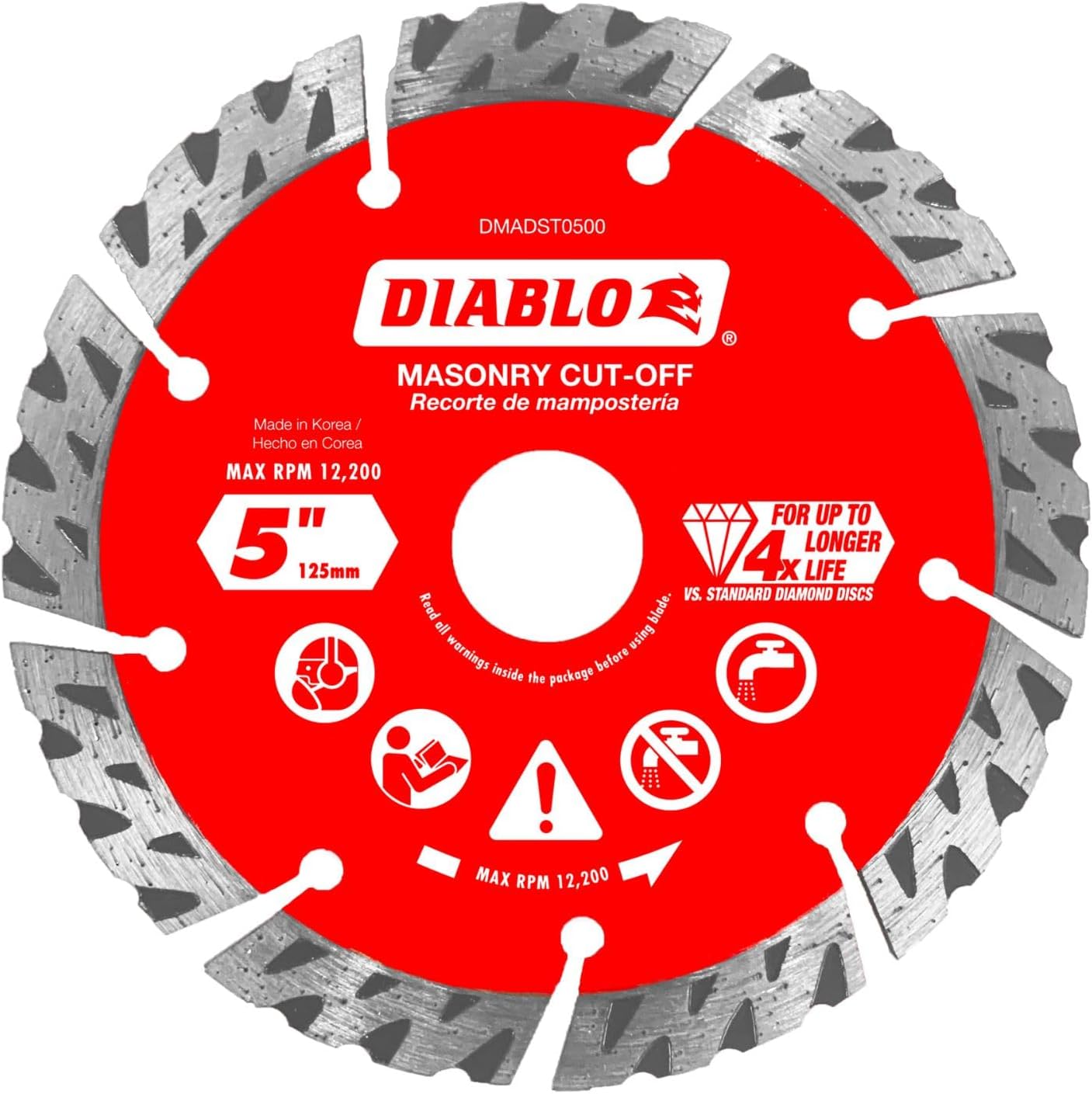 Diablo Diamond Segmented Turbo Masonry Cut-Off Blade for Concrete, Brick and Block - 5" Diameter, 2.4mm Kerf, 12200 Max RPM - DMADST0500