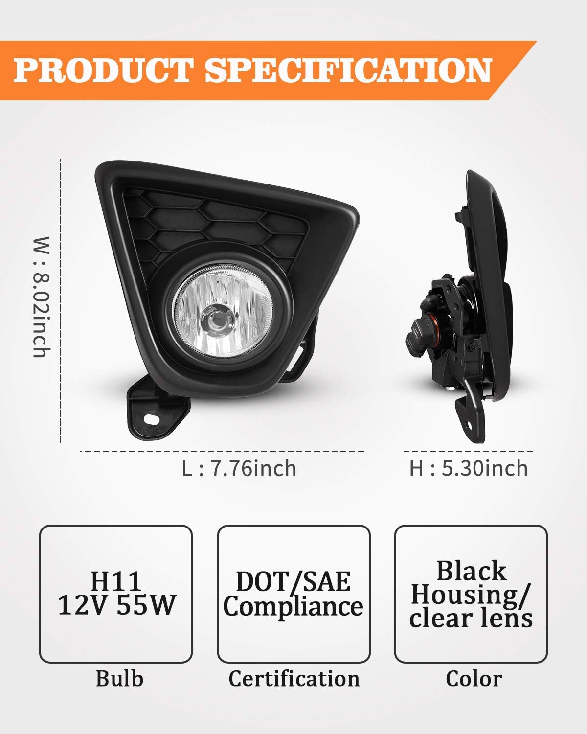 AUTOWIKI Fog Light Assembly for 2013 2014 2015 Mazda CX-5 With Clear Lens 2PCS OEM Replacement with Switch and Wiring Kit