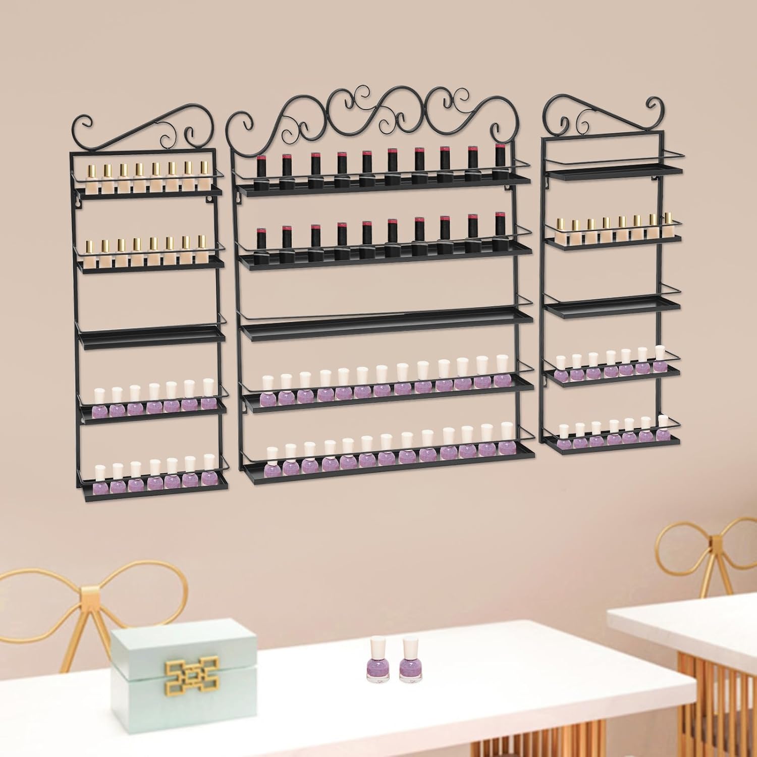 5 Tiers Wall Mounted Nail Polish Racks,Nail Polish Shelves, Nail Polish Display Rack for Home Salon Business Spa