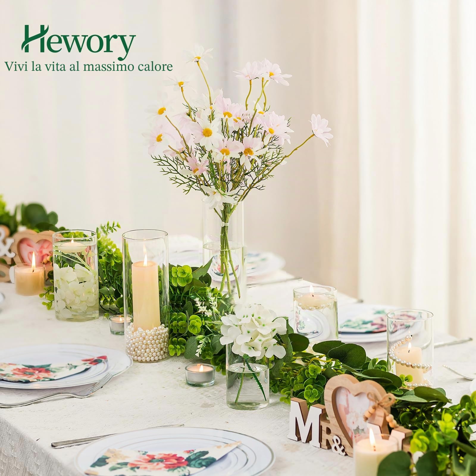 Portacandele Vetro Vaso Candele Galleggianti: Hewory Set di 24 Porta Candela da Tavolo Cilindri in Vetro Trasparente Vasi per Centrotavola Decorative Cilindrico Candelabro