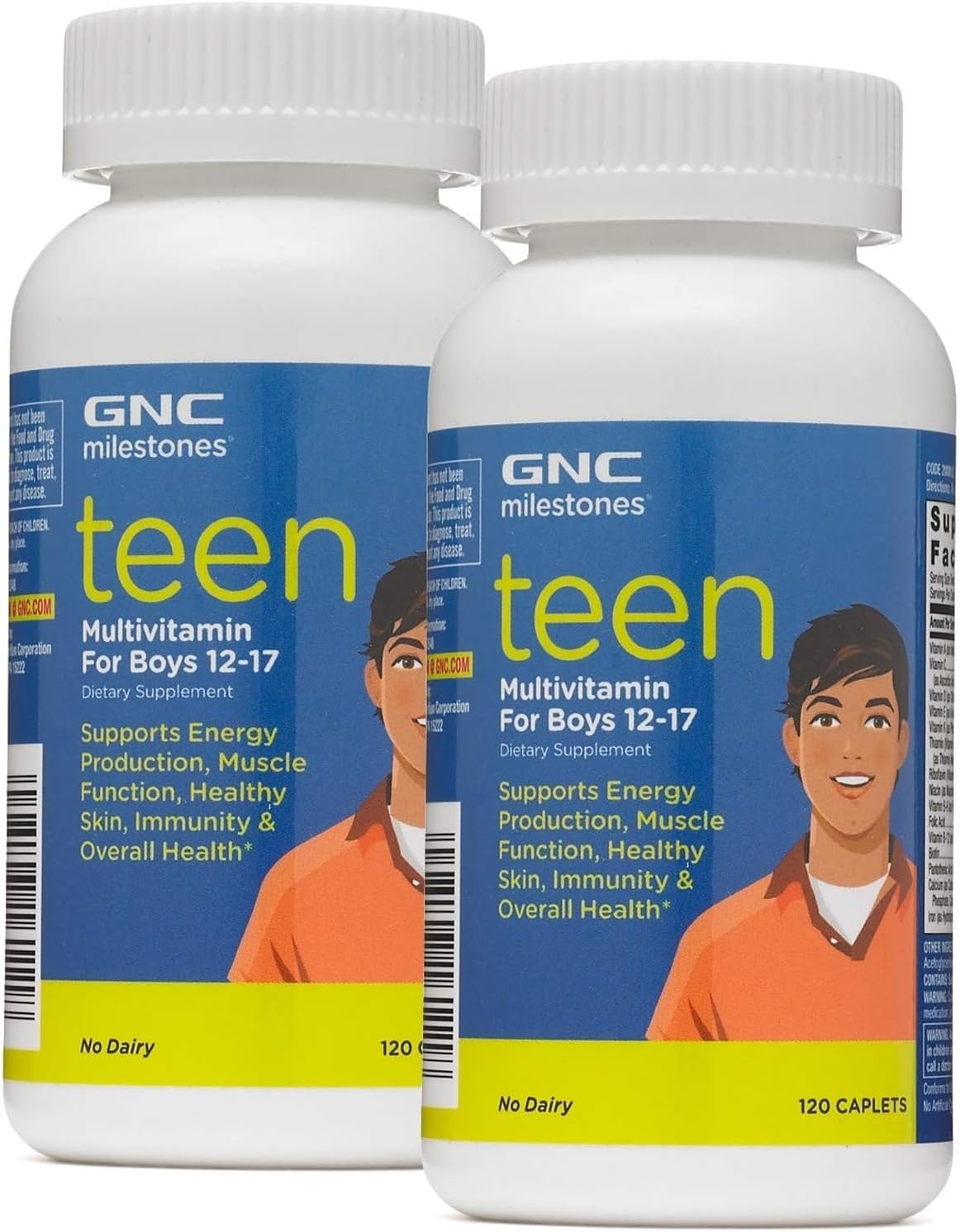 Milestones Teen Multivitamin for Boys 12-17, Twin Pack, 120 Caplets
