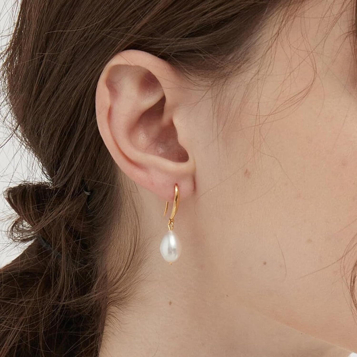 Gold Pearl Drop Earrings for Women, 14k Gold Plated Pearl Earring Hooks Dainty Gold Cute Pearl Dangle Dangly Hanging Earrings for Women Wedding Earrings Jewelry for Women Non Tarnish - Image 3