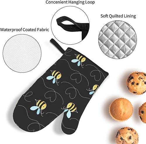 Miniatura 4 de Juego de 4 manoplas de horno y soportes para ollas, abejorros, guantes de horno de cocina de alta resistencia al calor, guantes de horno de 500