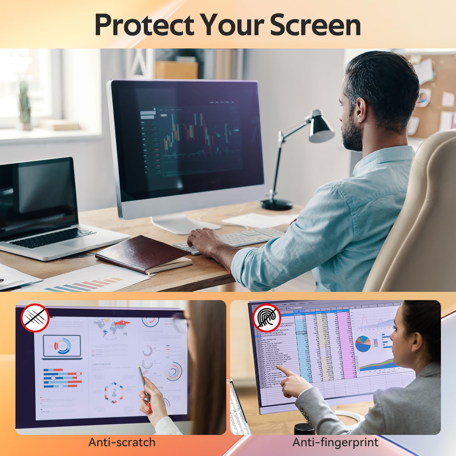 Qoosea 23-24 Pouces Protection D'écran Lumière Bleue Moniteur Ordinateur 547x320mm UV Antireflet 16:9