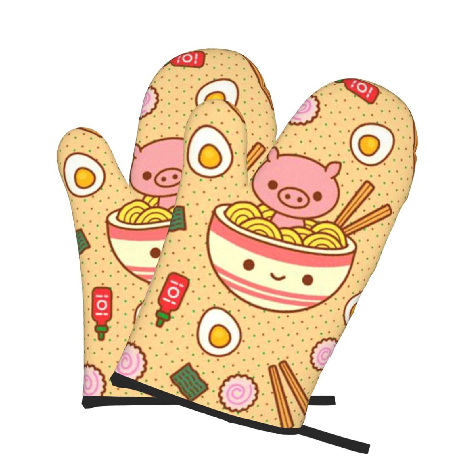 Oven Mitts Set of 2 Pcs, Delicious Sweet Ramen Prints Heat Resistant Kitchen Gloves for Cooking Baking Grilling
