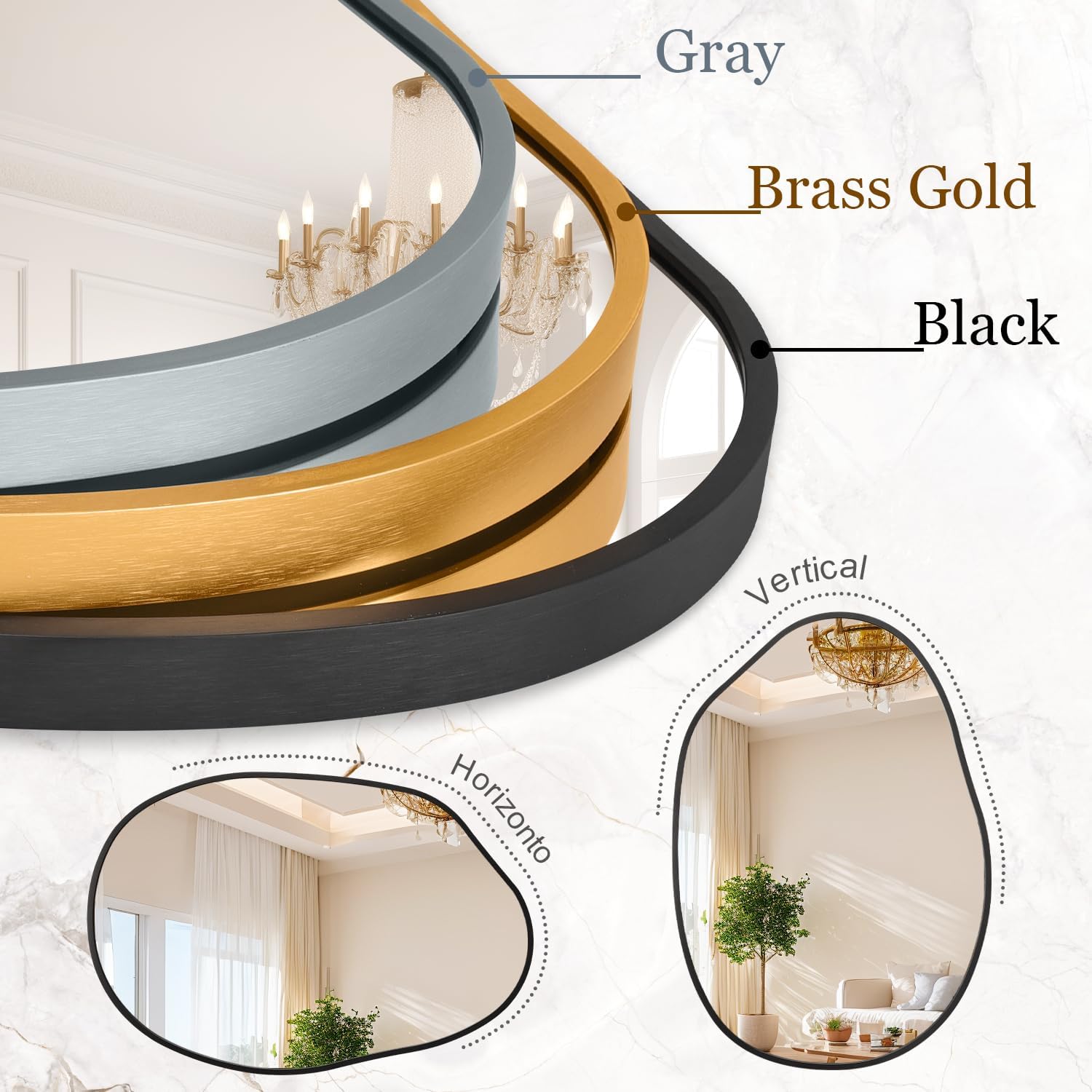 Black Irregular Wall Mirror Asymmetrical Bathroom Mirror Metal Framed Mirrors Decorative Bedroom Living Room Vanity Entryway 26''x18''