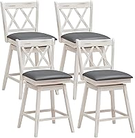 COSTWAY 4-Pack 25" Swivel Counter Height Bar Stools with Cushioned Seats, Ergonomic Backrest & Footrest - Antique White/Grey
