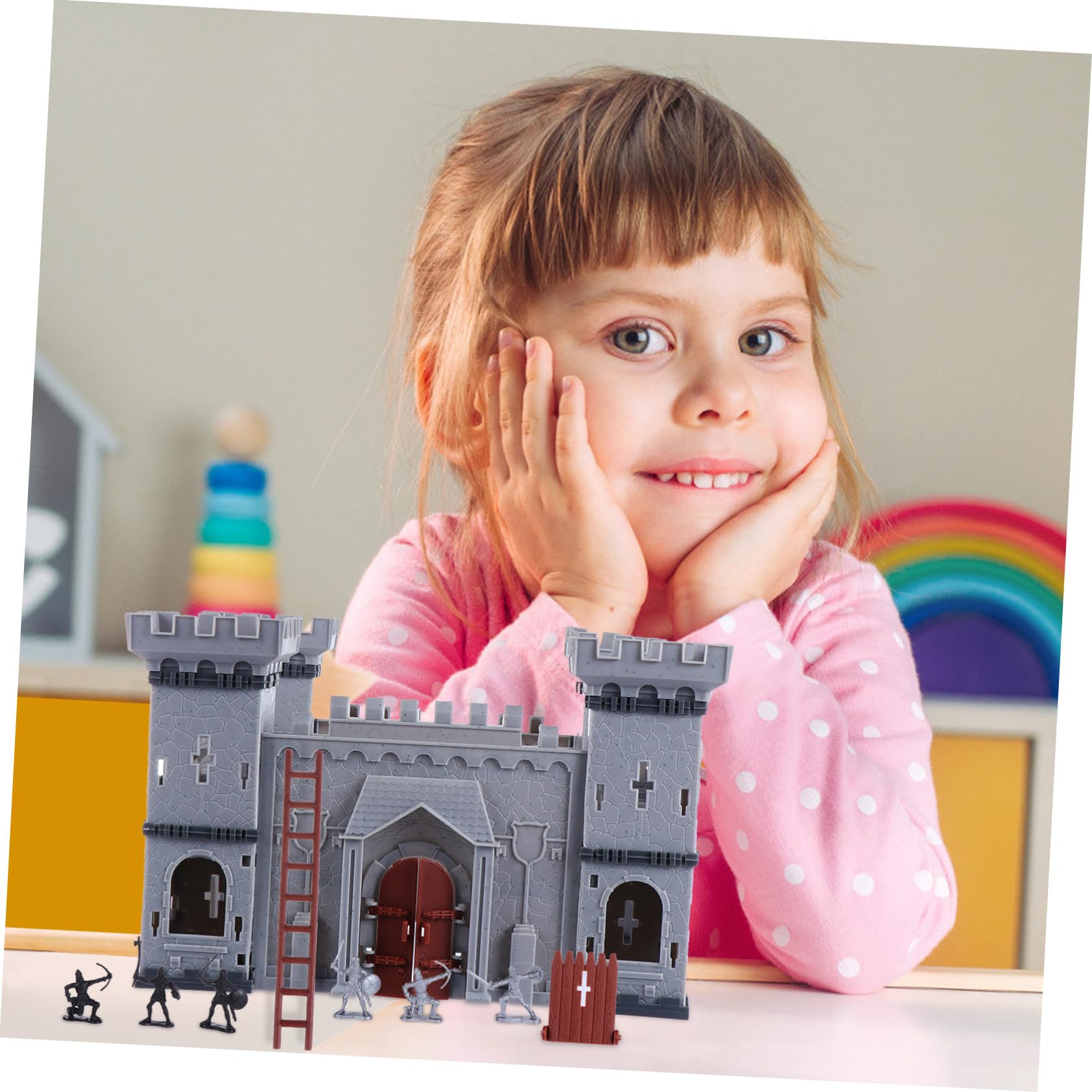 FRCOLOR Modelo de Castillo con Soldados de Plástico Juguete de Montaje DIY para Escena Educativa de Batalla Antigua Material Ecológico y Duradero